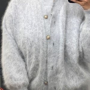 Pale Blue Vintage Faux Angora Sweater Jacket
